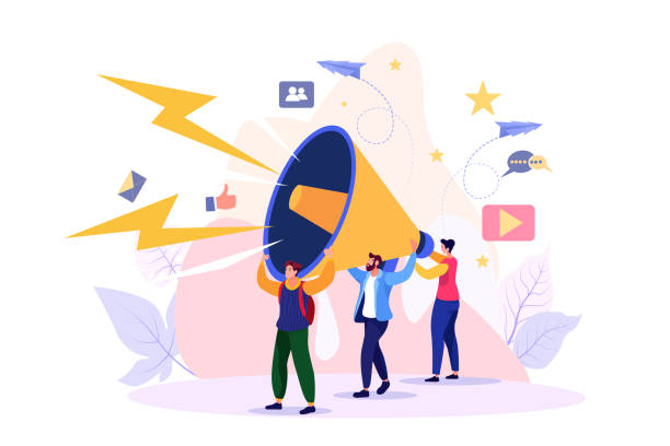 vector illustration, flat style, business promotion, advertising, call through the horn, online alerting - 營銷 幅插畫檔、美工圖案、卡通及圖標(biāo)