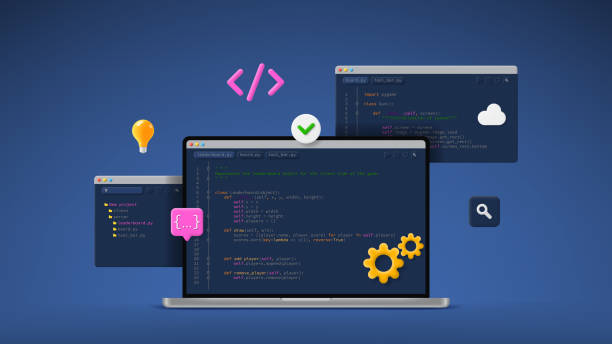 concept of computer programming or developing software or game - 系統(tǒng)軟件開發(fā) 幅插畫檔、美工圖案、卡通及圖標(biāo)